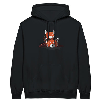 Black value hoodie featuring a cute print of two red pandas, one lying down with the other resting on its back.