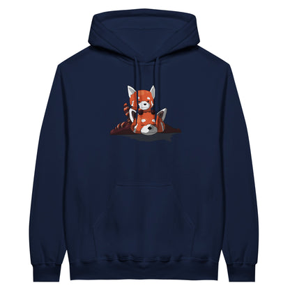 Navy value hoodie featuring a cute print of two red pandas, one lying down with the other resting on its back.