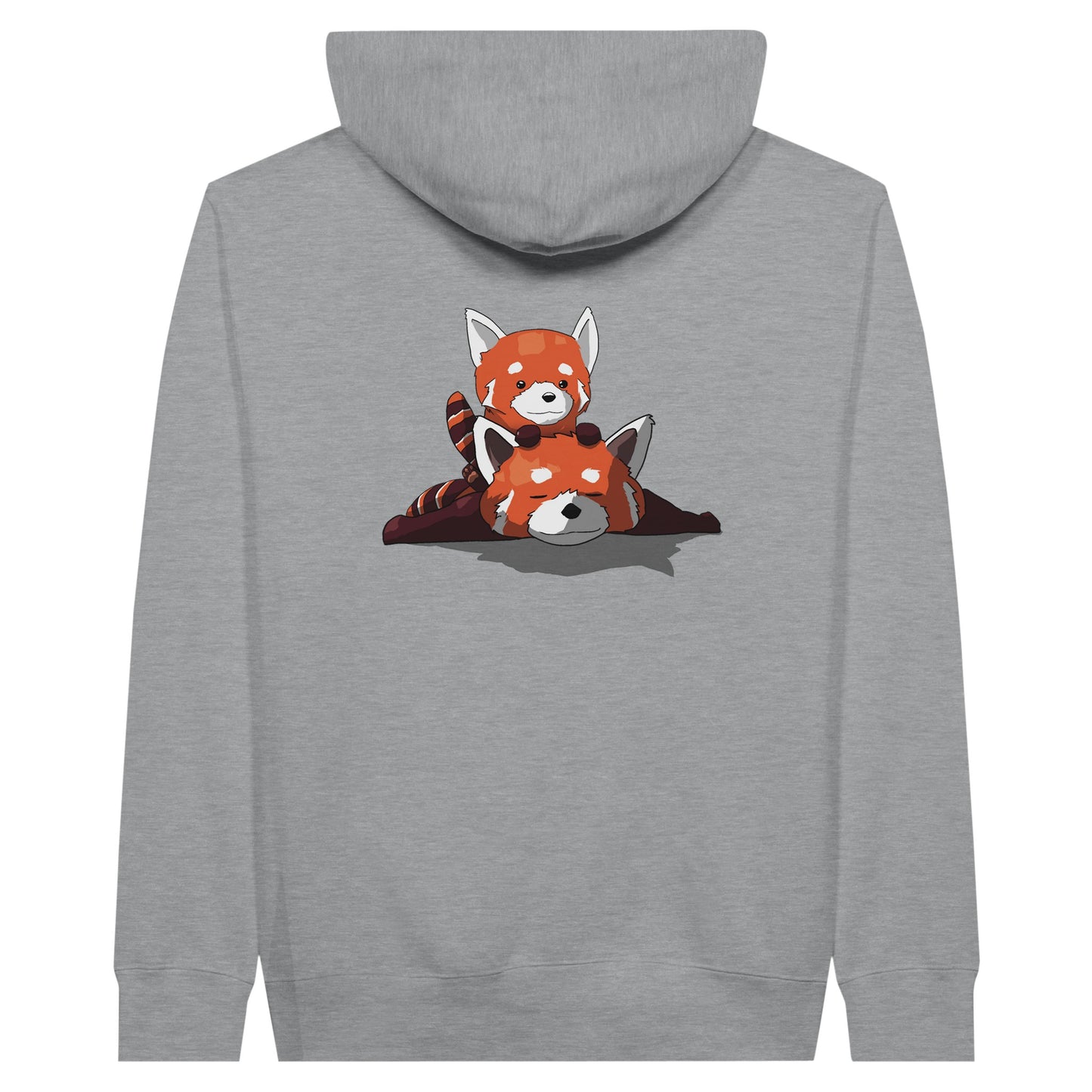 Sports grey coloured premium hoodie featuring a cute print of two red pandas, one lying down with the other resting on its back.